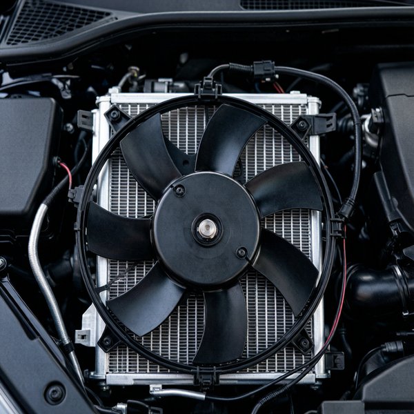radiator fan installed in vehicle engine bay