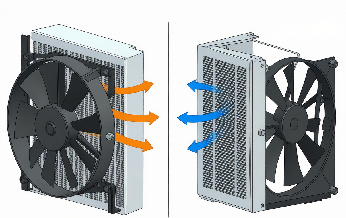 pusher vs puller radiator fan configuration diagram