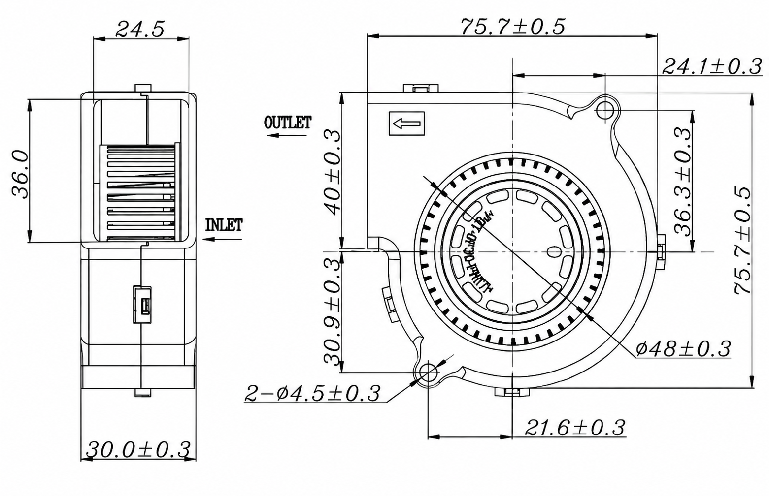 DC7530 75x75x30mm DC Blower Fan Overview DC7530 75x75x30mm centrifugal blower fan product overview